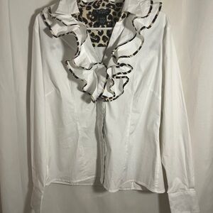 Elegant White Blouse with Leopard Ruffle